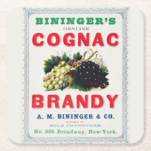 Posavasos Cuadrado De Papel Anuncio de época para Cognac Brandy de Bininger.