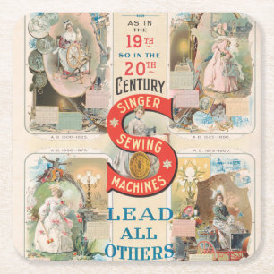 Posavasos Cuadrado De Papel Anuncio de máquina de coser de cantante vintage