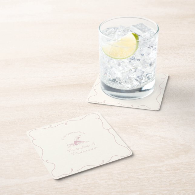 Posavasos Cuadrado De Papel Any age pilates and prosecco birthday (In situ)