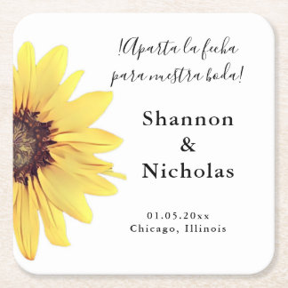 Posavasos Cuadrado De Papel Aparta de girasol pintado personalizada la fecha