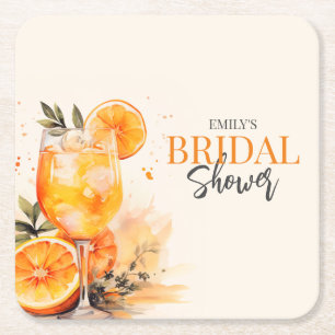 Posavasos Cuadrado De Papel Aperol Spritz Acuarela Despedida de Soltera