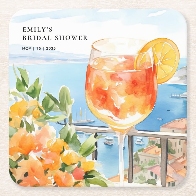 Posavasos Cuadrado De Papel Aperol Spritz Amalfi Bridal Shower (Anverso)
