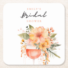 Posavasos Cuadrado De Papel Aperol Spritz Floral Bridal Shower