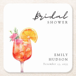 Posavasos Cuadrado De Papel Aperol Spritz Floral Bridal Shower