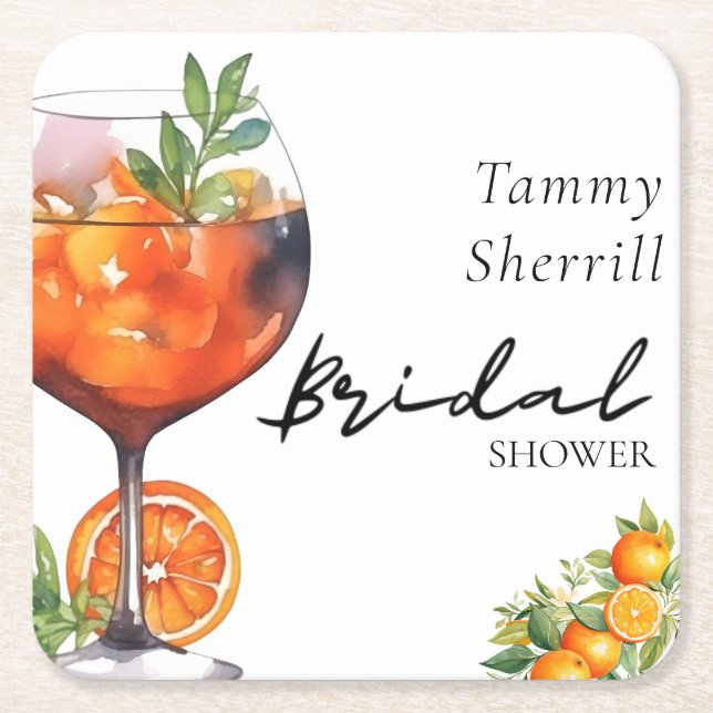 Posavasos Cuadrado De Papel Aperol Spritz Naranja Summer Bridal (Anverso)