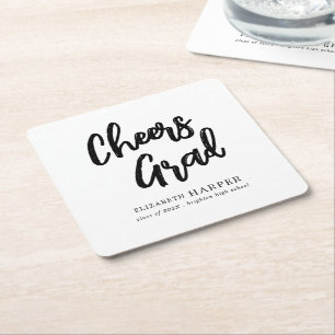 Posavasos Cuadrado De Papel Aplausos Modernos Letra Script Graduación