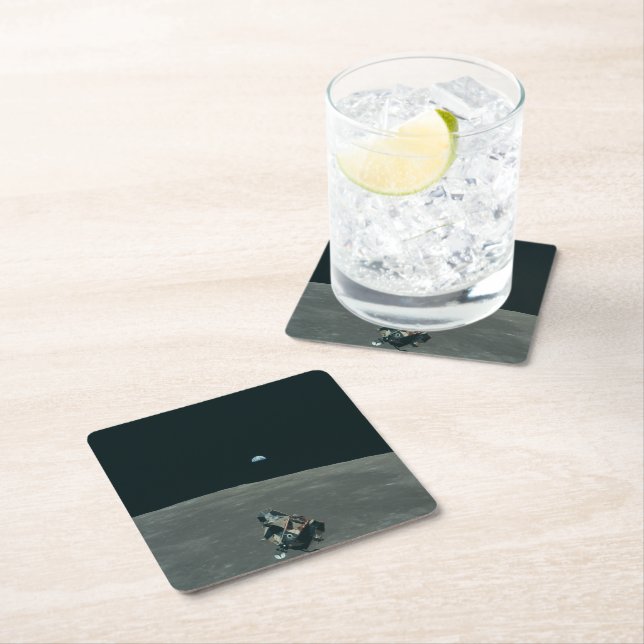 Posavasos Cuadrado De Papel Apollo Lunar Lander y Earrise Over Moon (In situ)