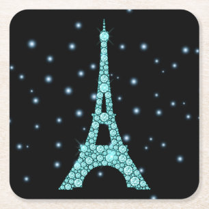 Posavasos Cuadrado De Papel Aqua Bling Eiffel Tower