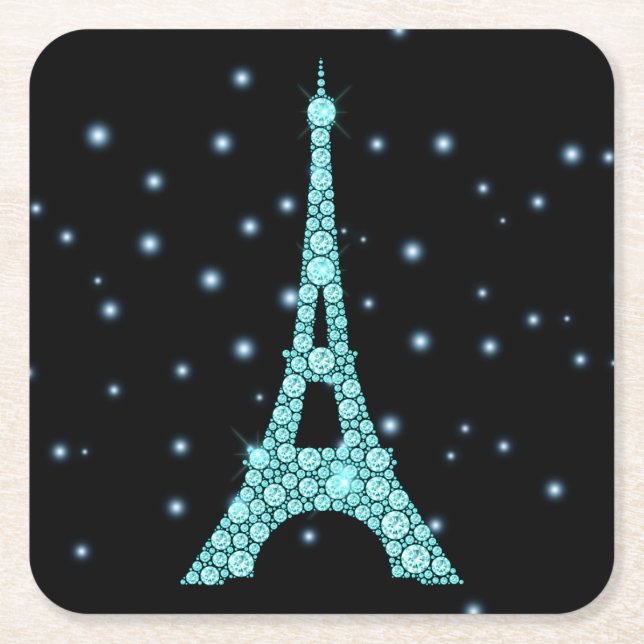Posavasos Cuadrado De Papel Aqua Bling Eiffel Tower (Anverso)
