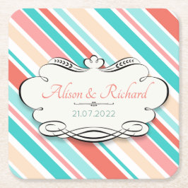 Posavasos Cuadrado De Papel Aqua y Coral