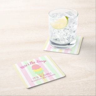 Posavasos Cuadrado De Papel Aquí está el Baby Shower de verano de Scoop Ice Cr