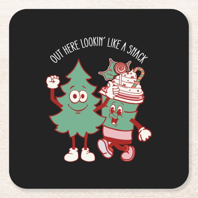 Posavasos Cuadrado De Papel Aquí Fuera Parece Un Pastel De Árbol De Navidad. (Anverso)