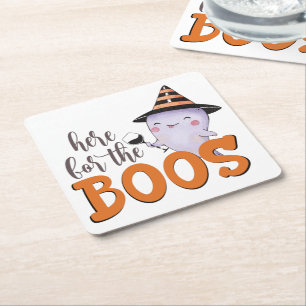 Posavasos Cuadrado De Papel Aquí Por Los Boos Fantasma Lindo Con Vino Hallowee
