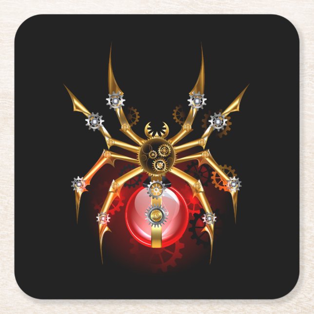 Posavasos Cuadrado De Papel Araña de vapor sobre negro (Anverso)