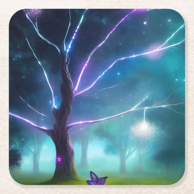 Posavasos Cuadrado De Papel Árbol brillante (Anverso)