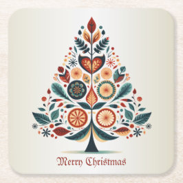 Posavasos Cuadrado De Papel Árbol Colorido de Navidad Arte Popular Escandinavo