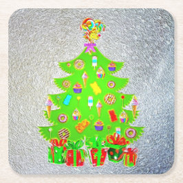 Posavasos Cuadrado De Papel Árbol de caramelos navidades