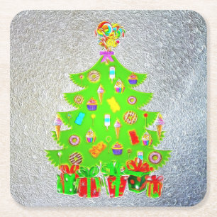 Posavasos Cuadrado De Papel Árbol de caramelos navidades
