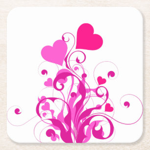 Posavasos Cuadrado De Papel Árbol de Corazones de Amor-25053