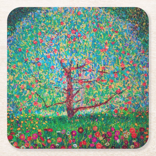 Posavasos Cuadrado De Papel Árbol de manzanas, Gustav Klimt (Anverso)