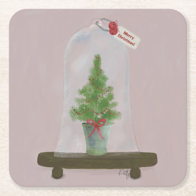 Posavasos Cuadrado De Papel Árbol de Navidad (Anverso)