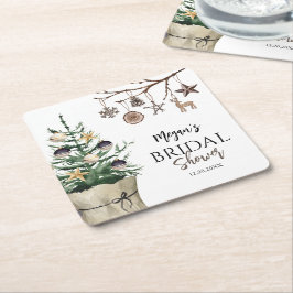 Posavasos Cuadrado De Papel Árbol de Navidad | Boho Winter Bridal Shower