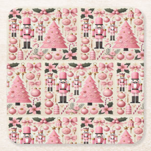 Posavasos Cuadrado De Papel Árbol de Navidad Cascanueces Rosa 