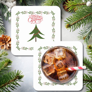 Posavasos Cuadrado De Papel Árbol de Navidad retro vintage y Minimalista de gu