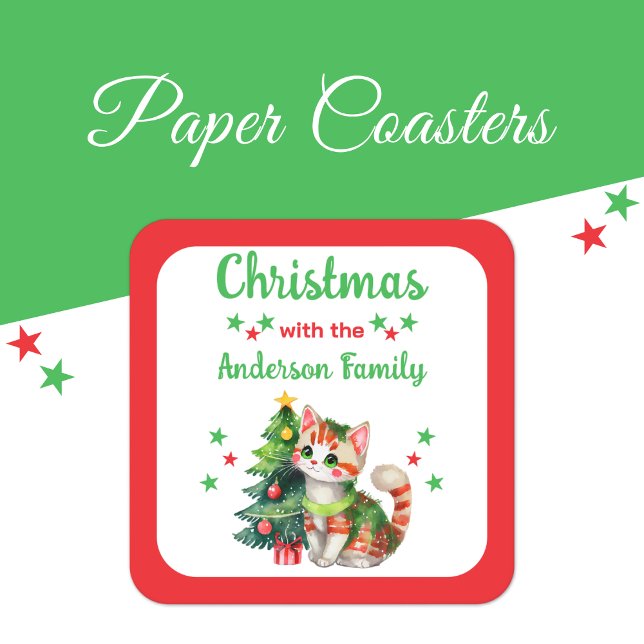 Posavasos Cuadrado De Papel Árbol de nombre de familia personalizado y Navidad (Subido por el creador)