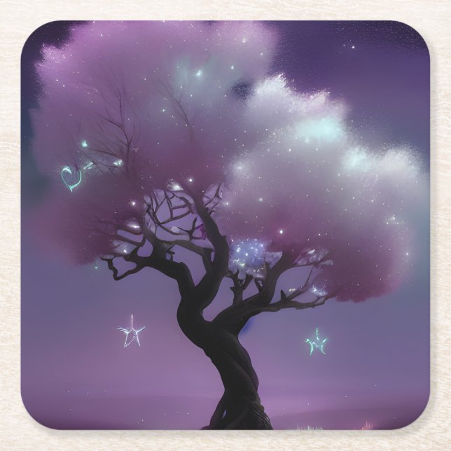 Posavasos Cuadrado De Papel Árbol de nubes espumoso (Anverso)