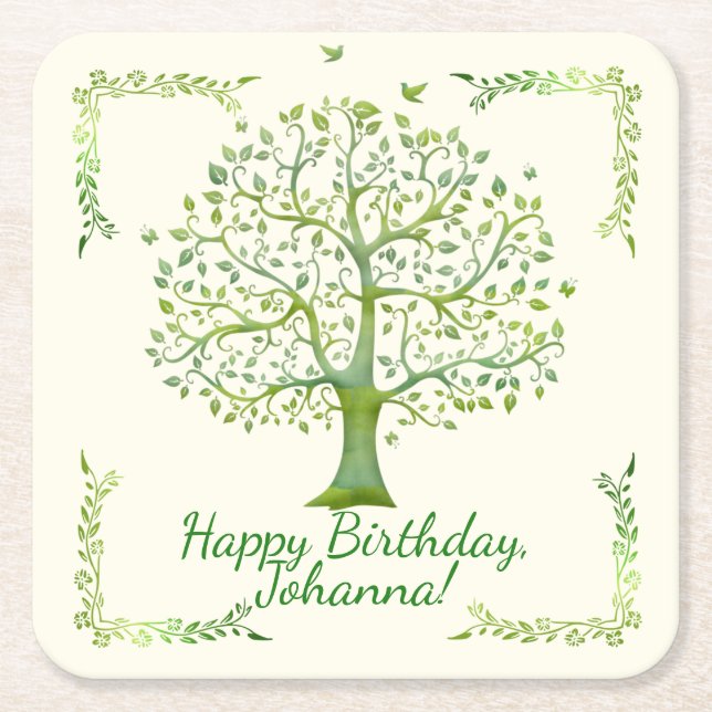 Posavasos Cuadrado De Papel Árbol de vida (Anverso)