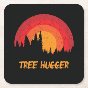 Posavasos Cuadrado De Papel Árbol Hugger Retro Molesto Ambientalista