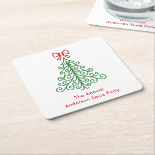 Posavasos Cuadrado De Papel Árbol simple con Navidades modernos y bajos