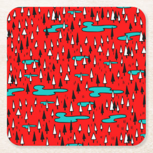 Posavasos Cuadrado De Papel Árboles de mano libre: patrón de Navidades escandi