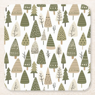 Posavasos Cuadrado De Papel Árboles de Navidad marrón y verde