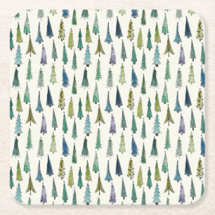 Posavasos Cuadrado De Papel Árboles de Navidad modernos patrón ilustrado