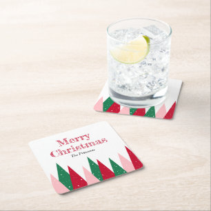 Posavasos Cuadrado De Papel Árboles de Navidad modernos y coloridos lindos