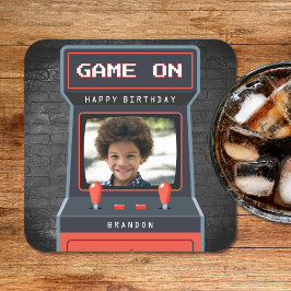Posavasos Cuadrado De Papel Arcade Game Photo Brick Wall Retro