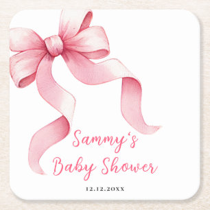 Posavasos Cuadrado De Papel Arco de Coqueta Rosa para Baby Shower
