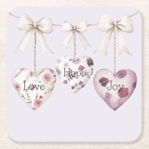 Posavasos Cuadrado De Papel Arco de corazones de flores inspiracionales de amo