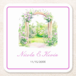 Posavasos Cuadrado De Papel Arco floral de boda de primavera