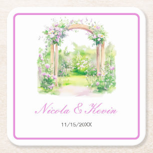 Posavasos Cuadrado De Papel Arco floral de boda de primavera