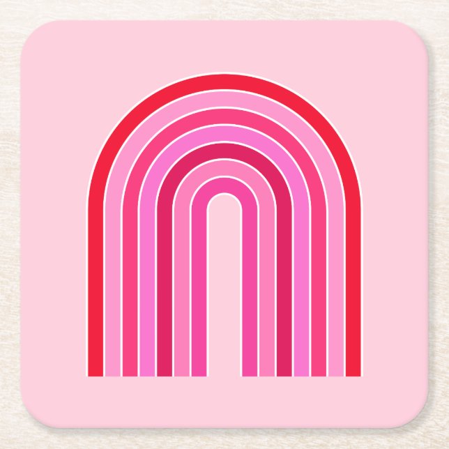 Posavasos Cuadrado De Papel Arco Rojo Rosado Y Rojo Retro Preppy Arcoiris (Anverso)