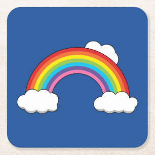 Posavasos Cuadrado De Papel Arcoiris con nubes blancas