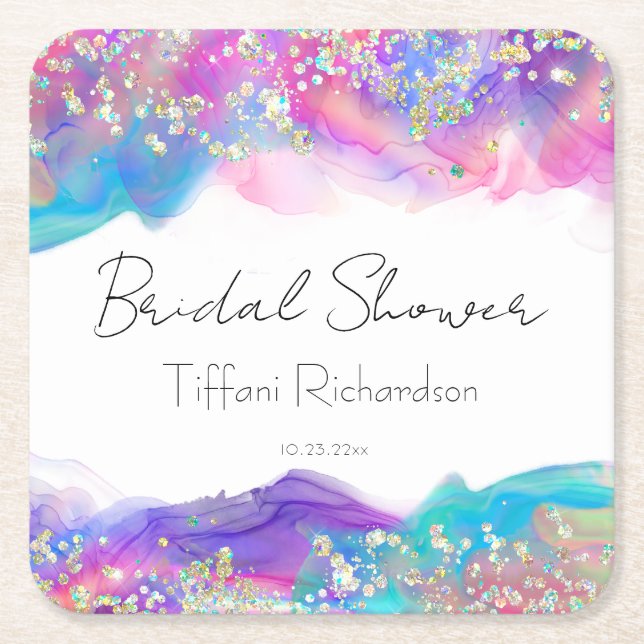 Posavasos Cuadrado De Papel Arcoíris Divertido Moderno Tinta Alcoholica Dorado (Anverso)