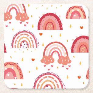 Posavasos Cuadrado De Papel Arcoiris naranja