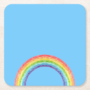 Posavasos Cuadrado De Papel Arcoiris y cielo azul