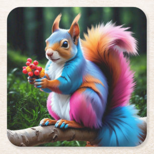 Posavasos Cuadrado De Papel Ardilla Cuta En La Rama-19274