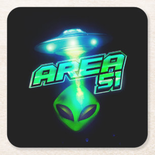Posavasos Cuadrado De Papel Área 51 Nave Espacial Alienigena Genial