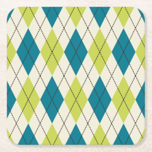 Posavasos Cuadrado De Papel Argyle Azul Y Verde